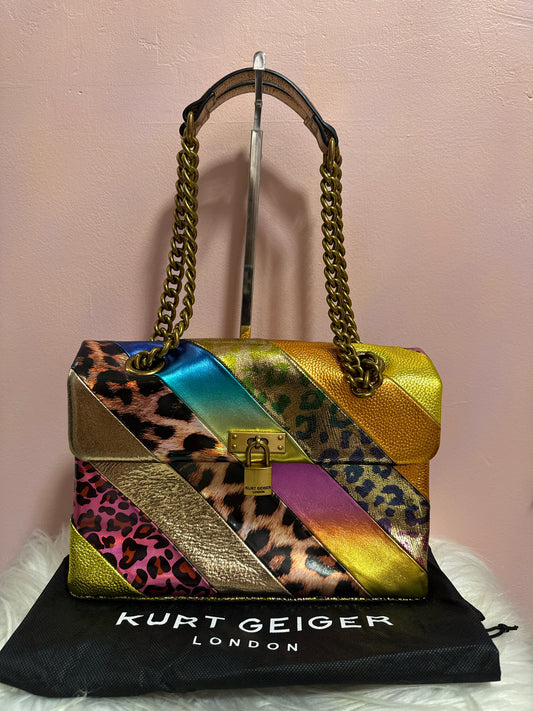 KURT GEIGER BRIXTON METALLIC AND ANIMAL PRINT CROSSBODY/SHOULDER BAG