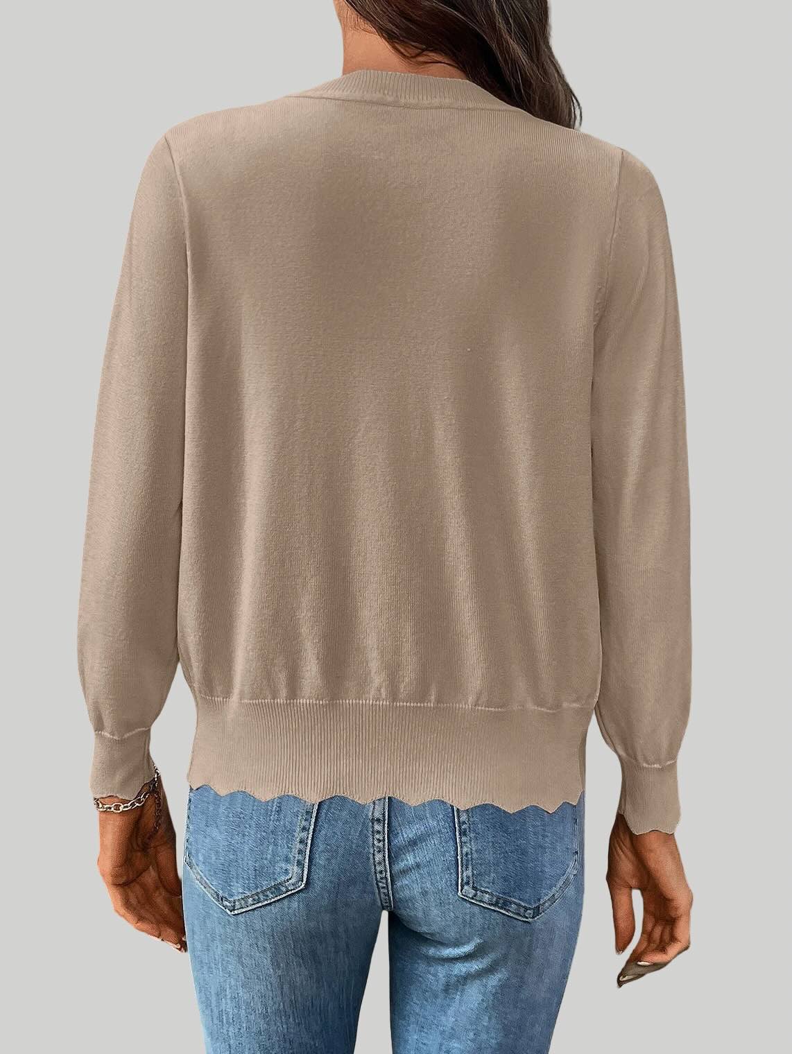 Solid Color V-Neck Lettuce Edge Knit Cardigan