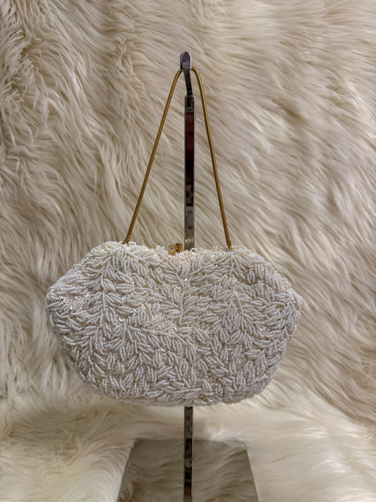 LA REGALE IVORY BEAD EVENING BAG WITH BOX