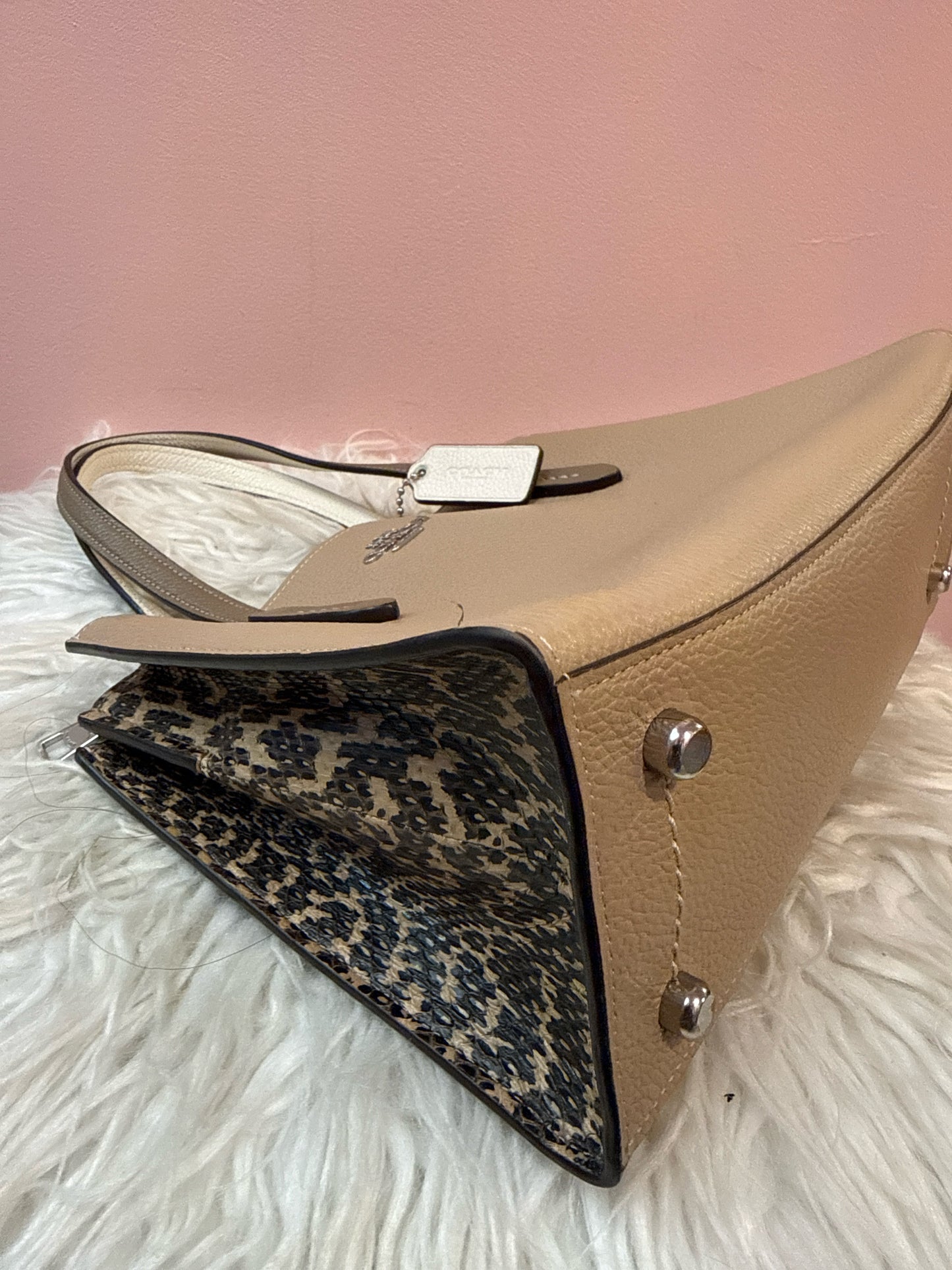 Coach Charlie Carryall in Taupe with Animal Print Side Gussets