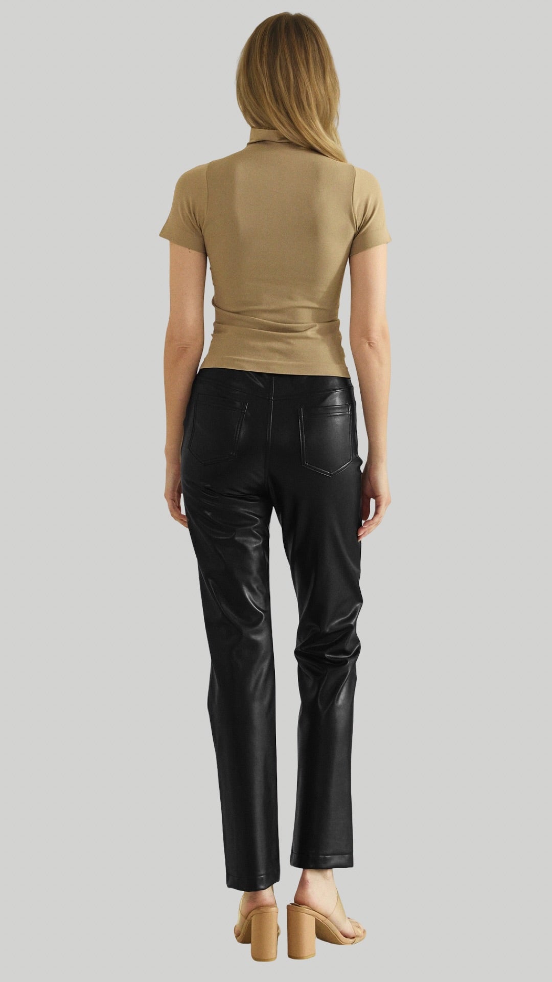 So Edgy Faux Leather Straight-Leg High-Rise Pants in Burgundy Black Chocolate