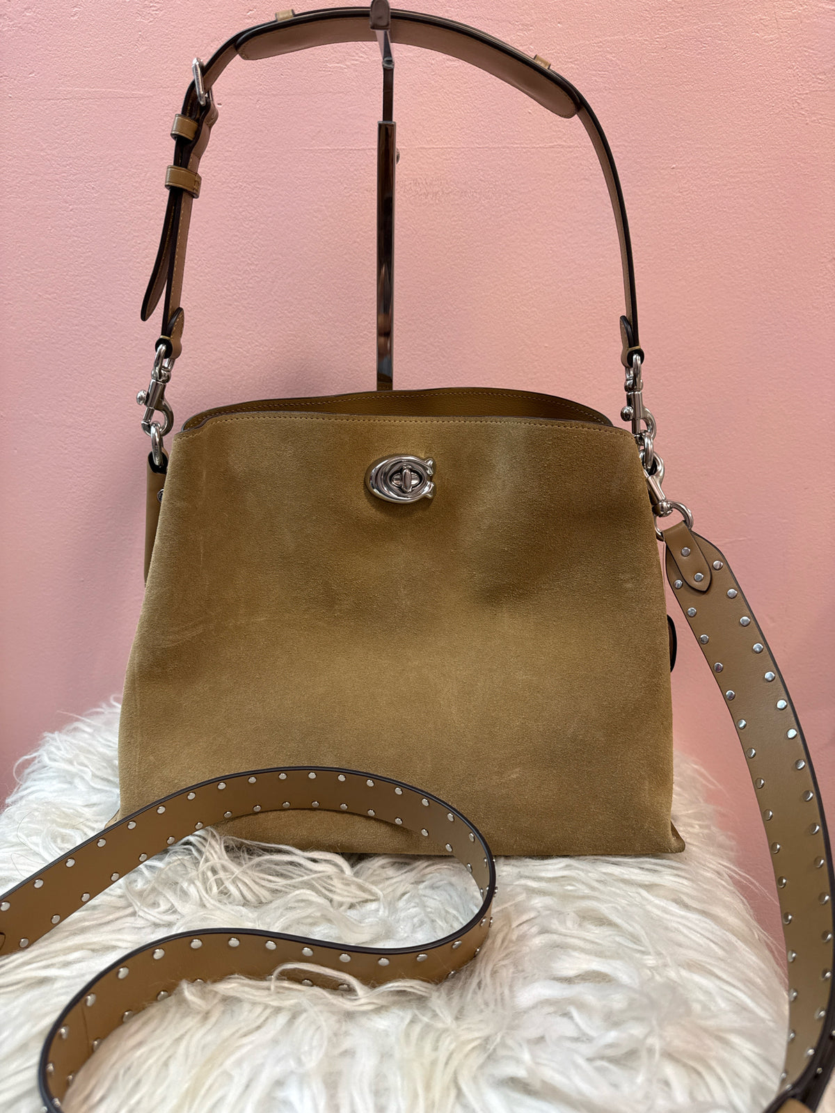 Coach Willow Suede Hobo with Rivets and Detachable Strap