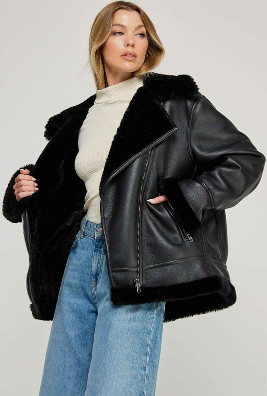 Liam Pilot Jacket - Oversized Shearling fur pu jacket