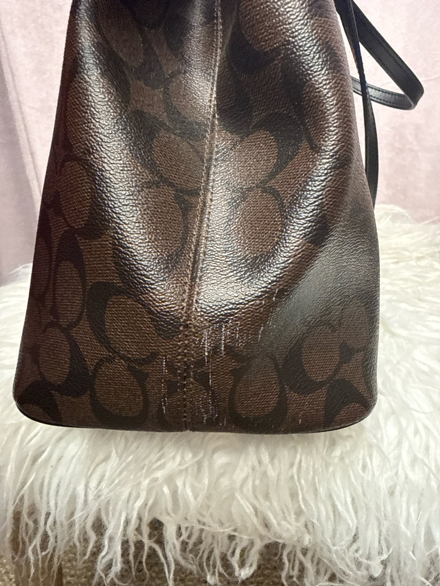 Coach Signature Drawstring Carryall Bag in Brown and Black F57842