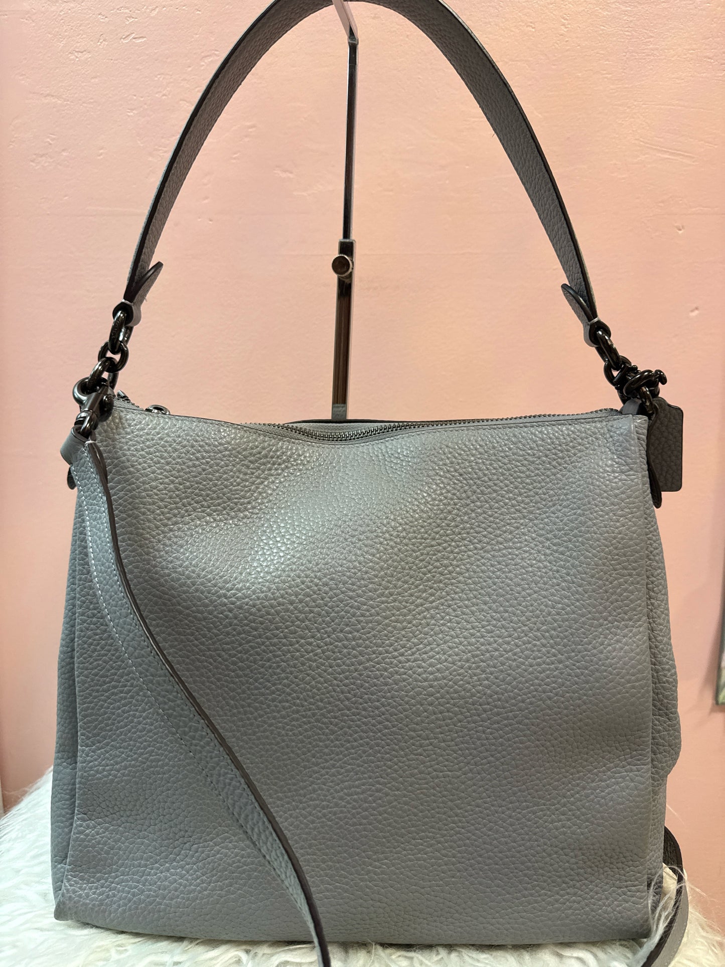 Coach Pebbled Leather Shay Shoulder Bag in Light Gray
