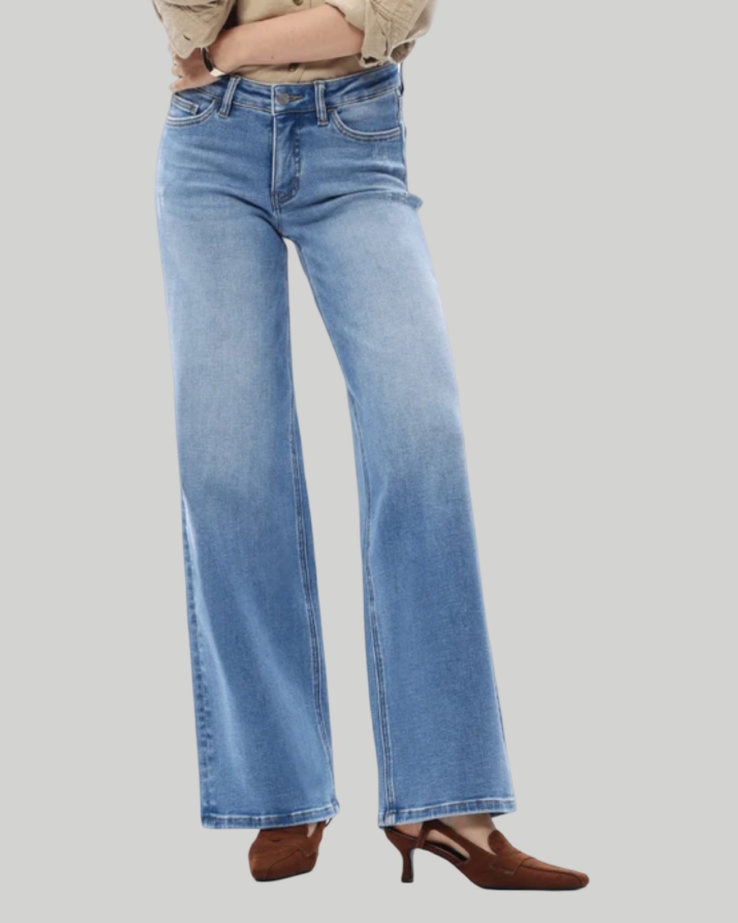 Bayeas Mid Rise Wide Leg Jeans
