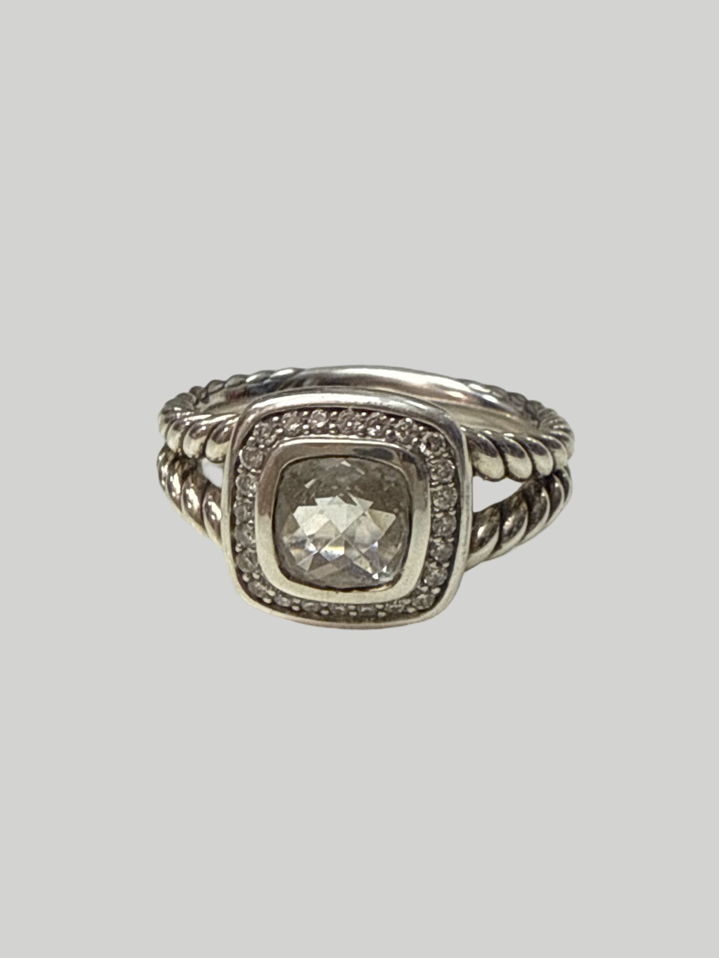David Yurman Petit Albion Ring with Pave Diamonds Center Cut Stone