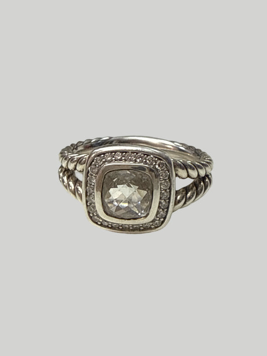 David Yurman Petit Albion Ring with Pave Diamonds Center Cut Stone