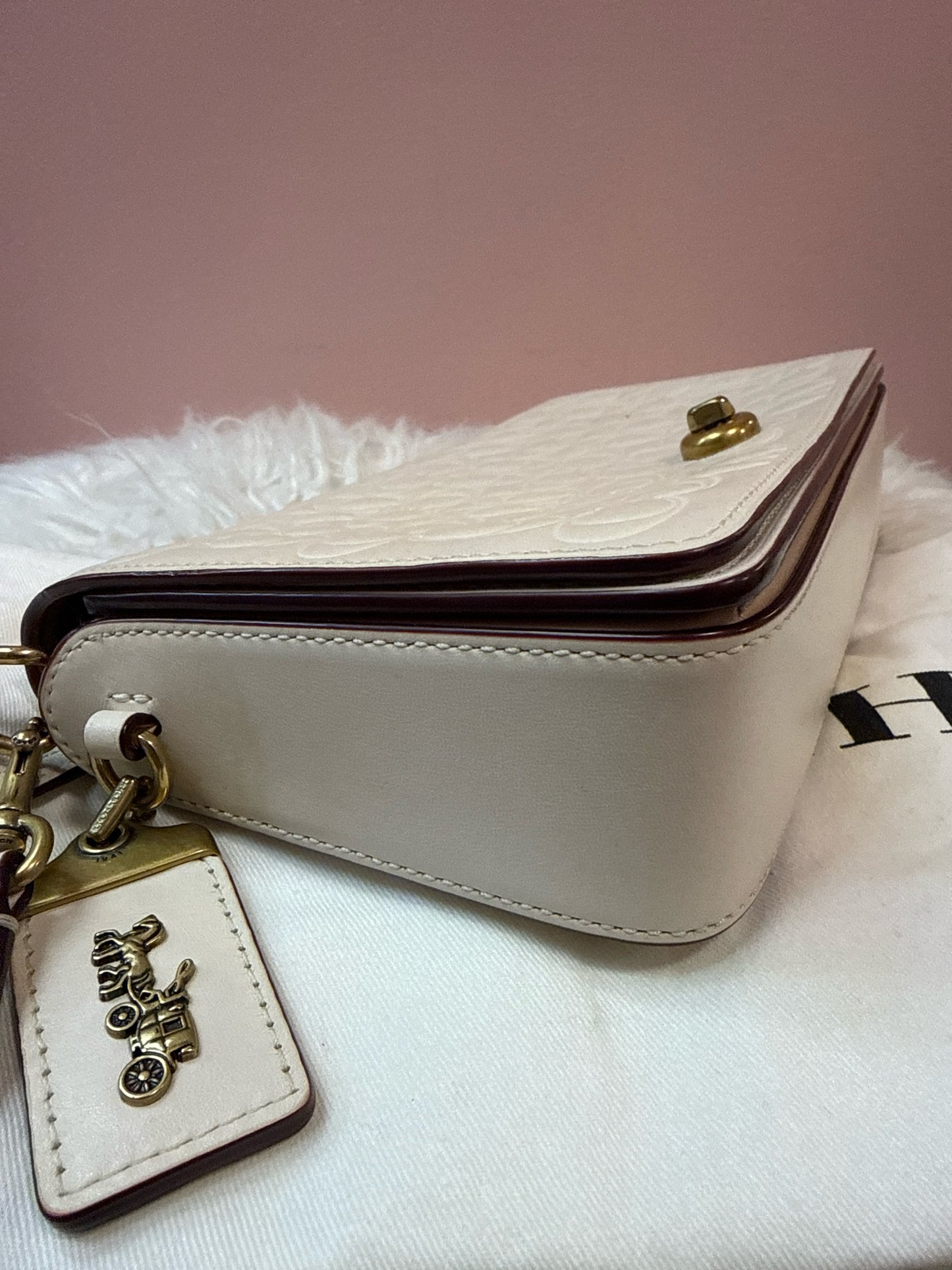 Coach Dinky Bag in Cream Signature Embossed Leather