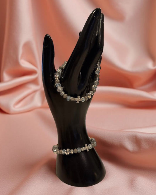 WEAR THE CROSS, SILVER PAIVE  BEADED BRACELET