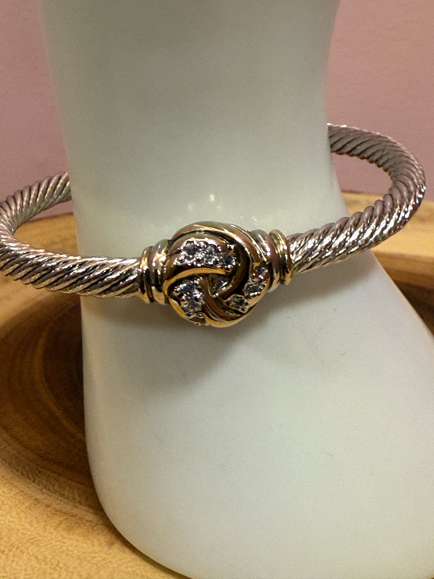 John Medeiros Pave Center Love Knot Wire Cuff Bracelet Pre-Loved