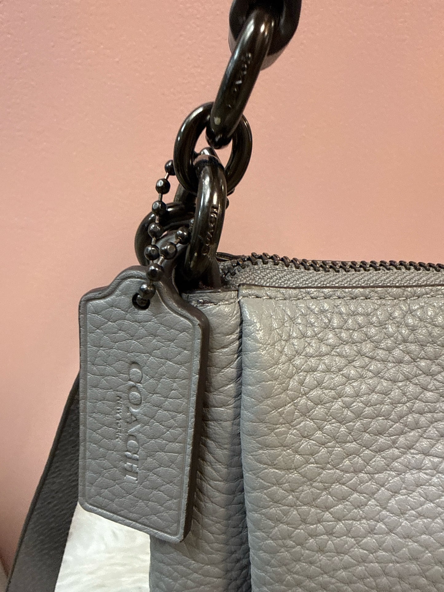 Coach Pebbled Leather Shay Shoulder Bag in Light Gray