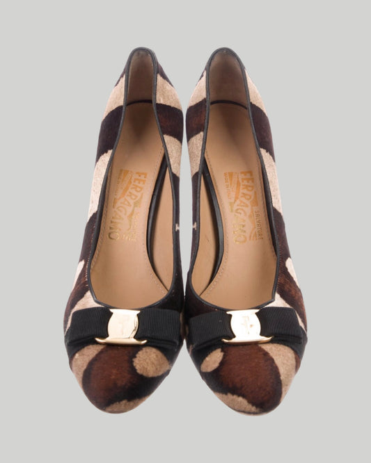 Salvatore Ferragamo Ponyhair Round Toe Pumps