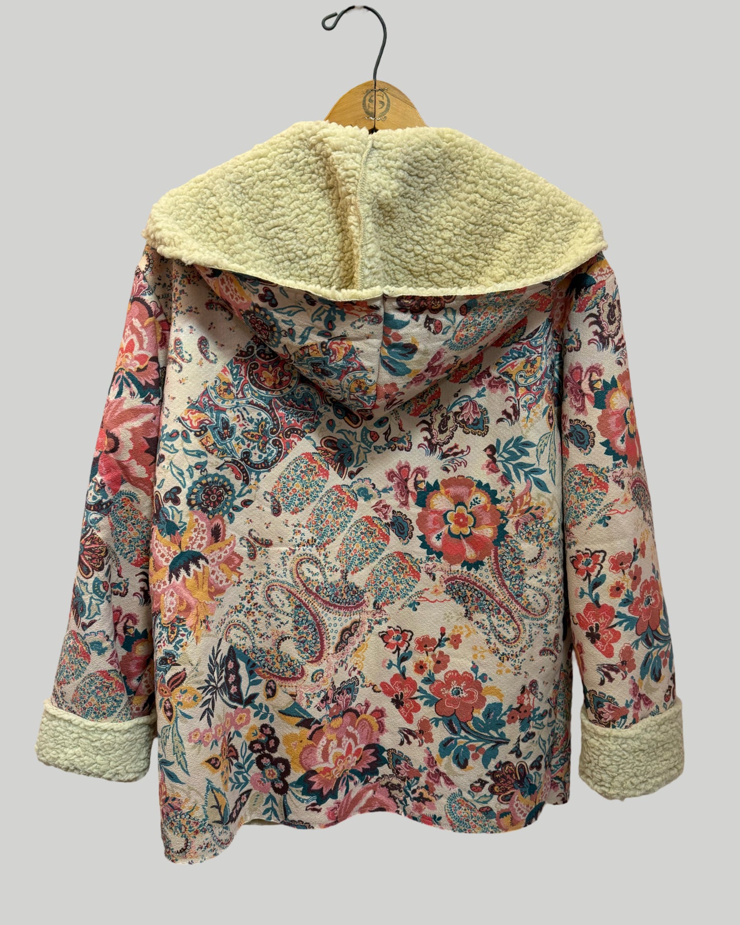 Boho Paisley Floral Sherpa Lined Hooded Jacket