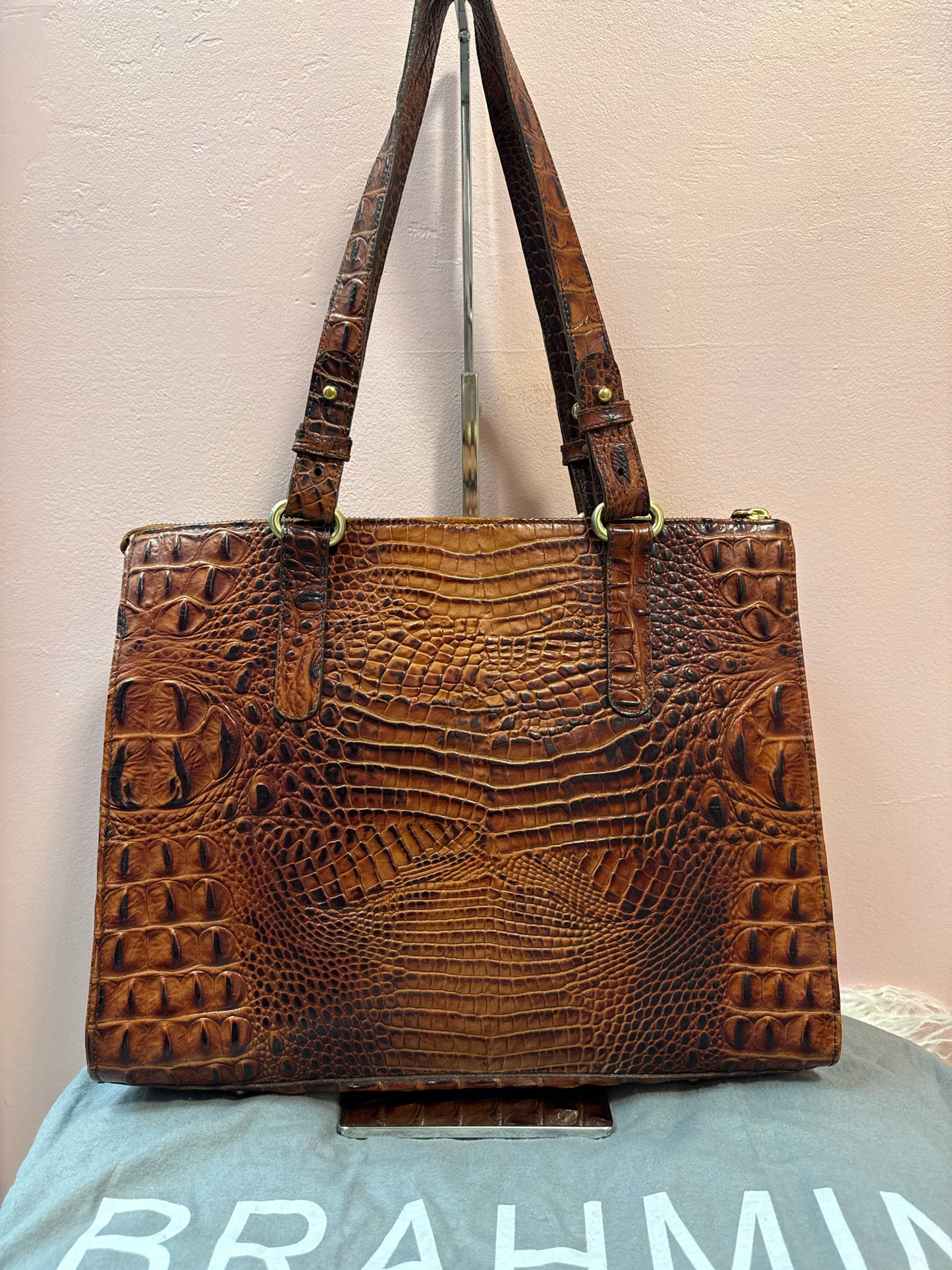 Brahmin Asher Tote in Pecan Embossed Croc Leather
