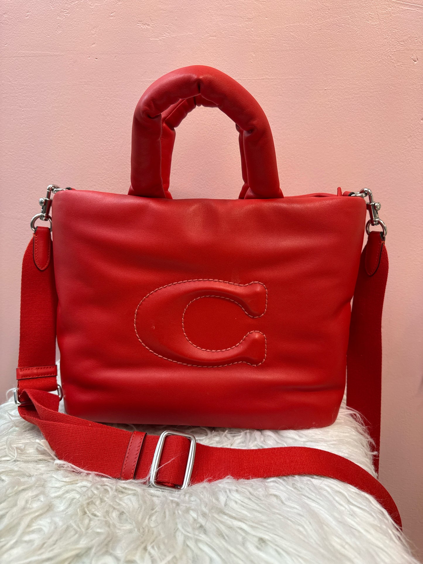 Coach Pillow Tote in Smooth leather Bright Poppy