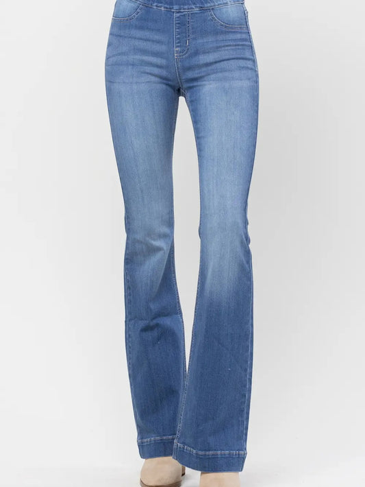 LIGHT BLUE DENIM PULL ON FLARES