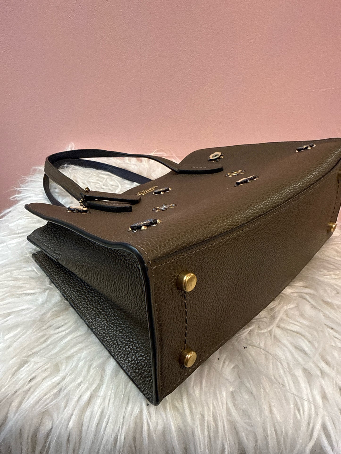 Coach Charlie Carryall 28 with rivets n Pebbled Olive Leather