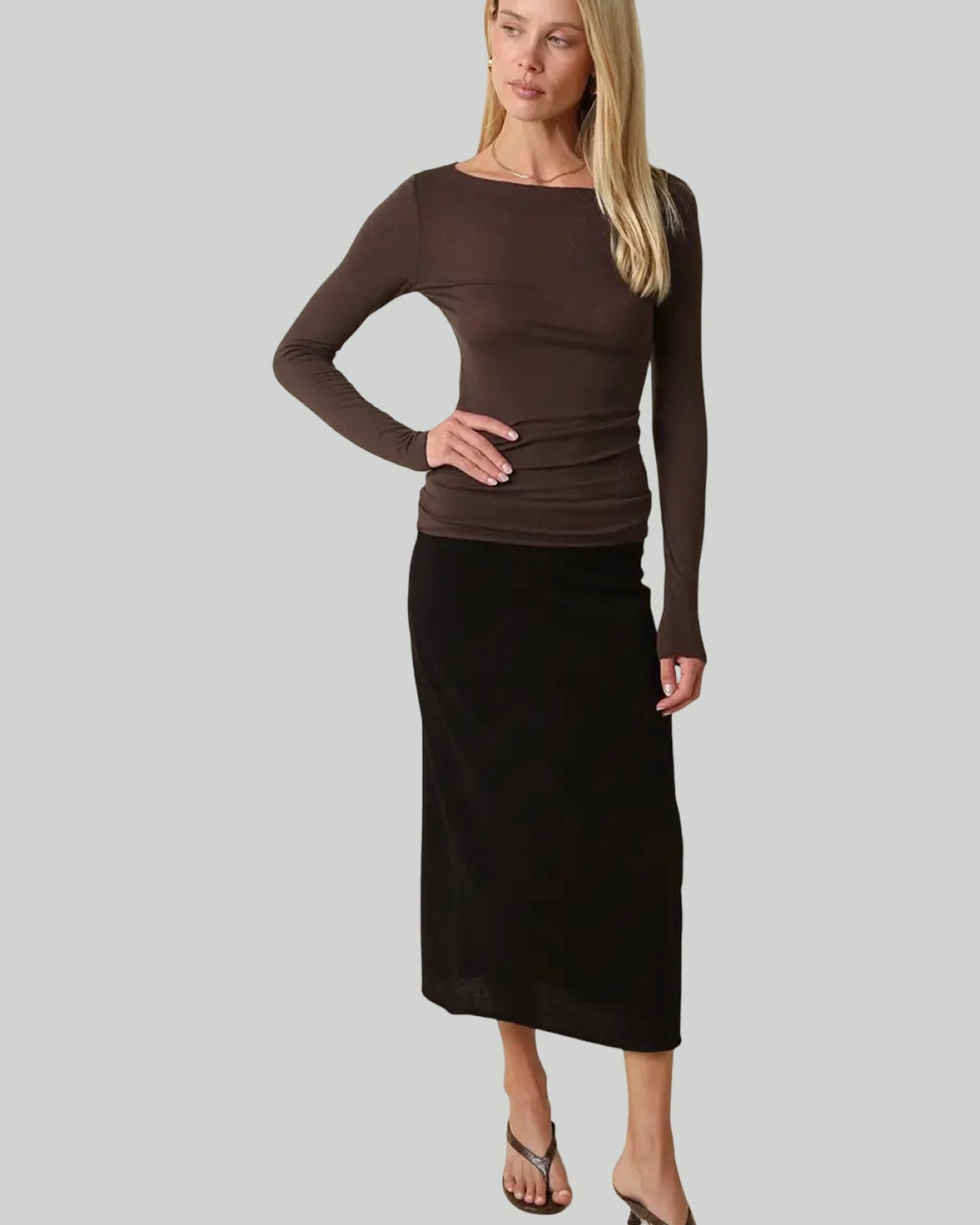 Gwen Long Sleeve Brown Top