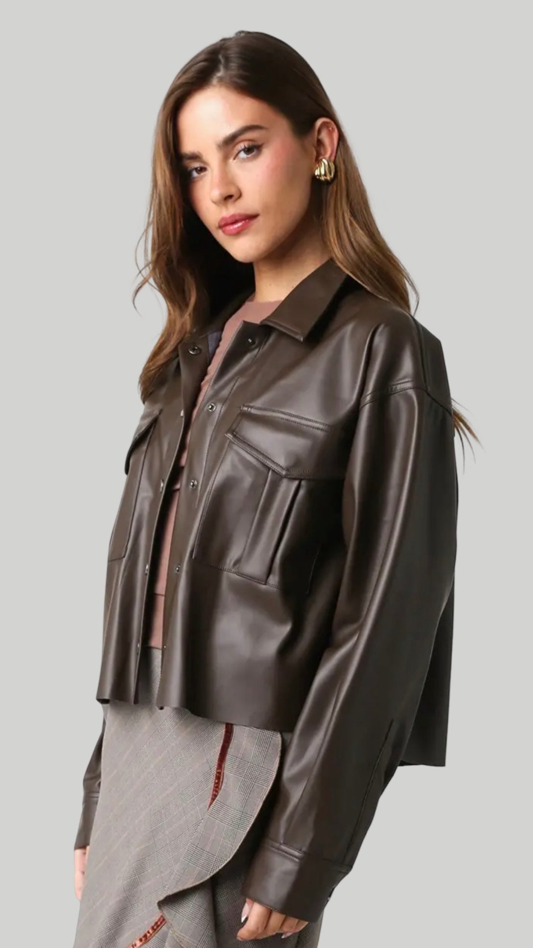 Justine Pu Button Front Top Available in Black and Coffee Bean