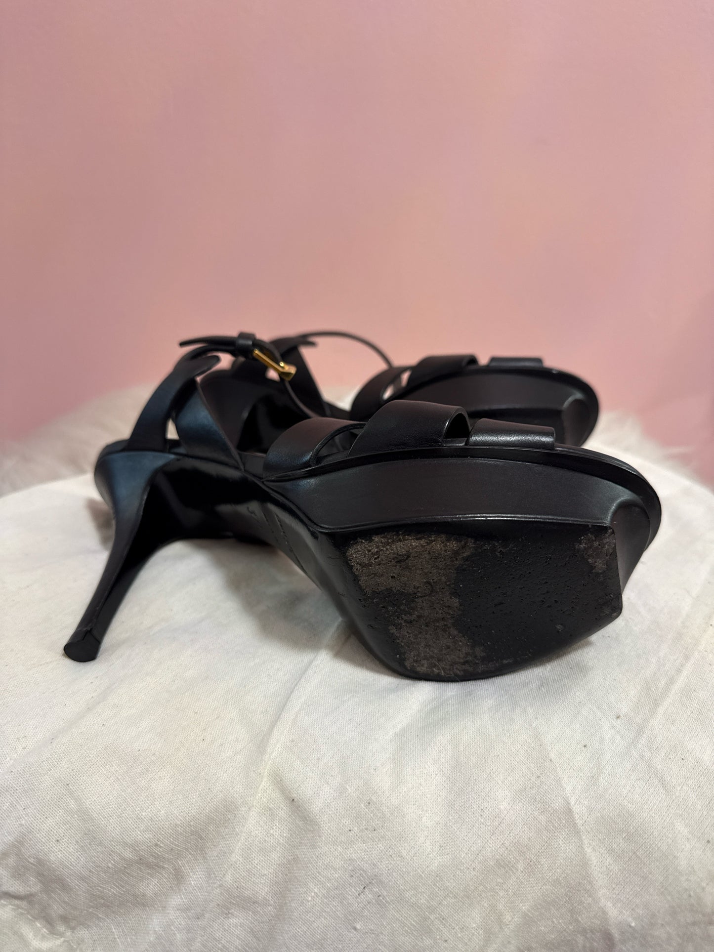 Saint Laurent Tribute Leather Platform Black Sandal 2021