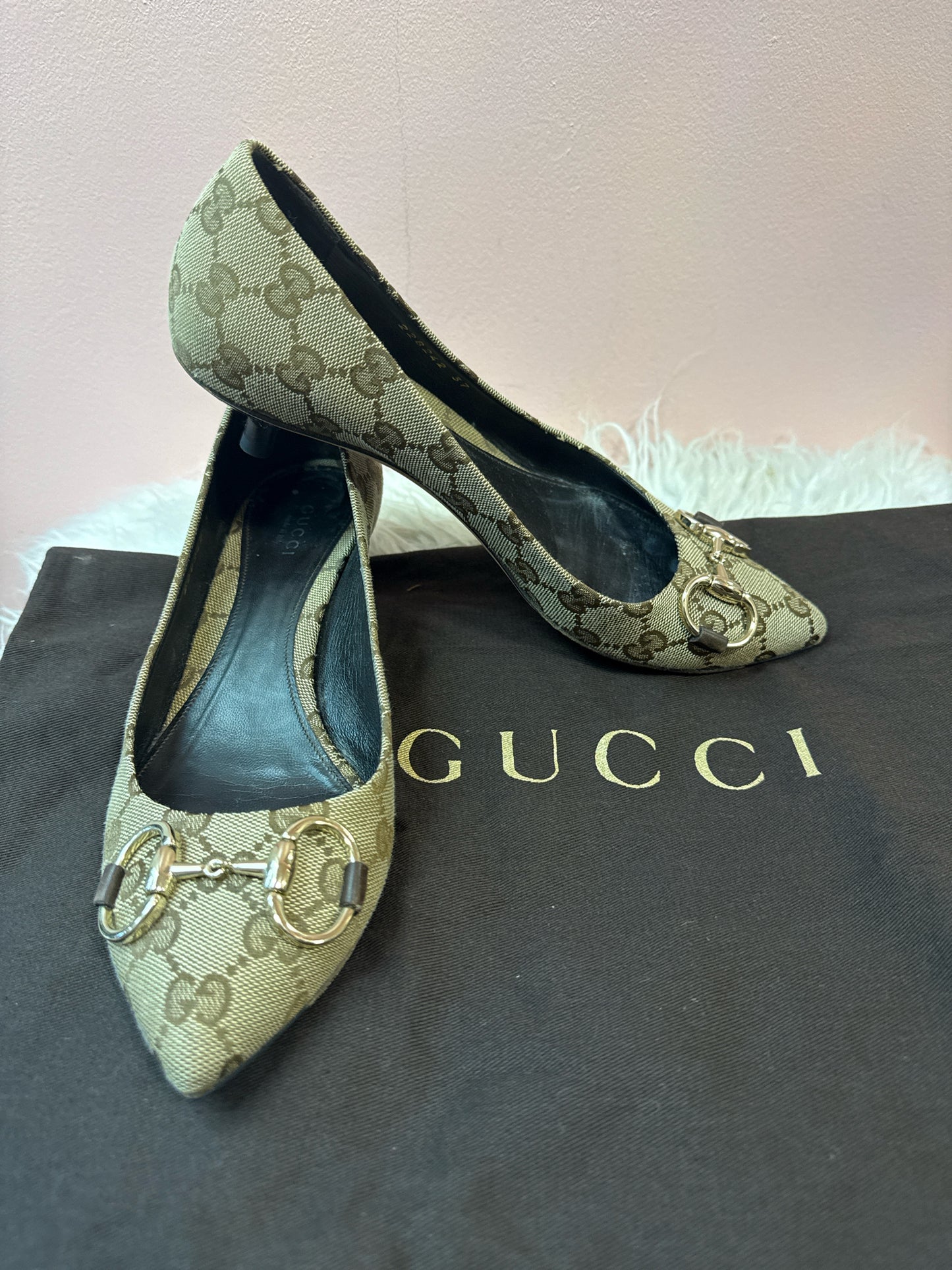 Gucci Monogram Kitten Heel Pumps