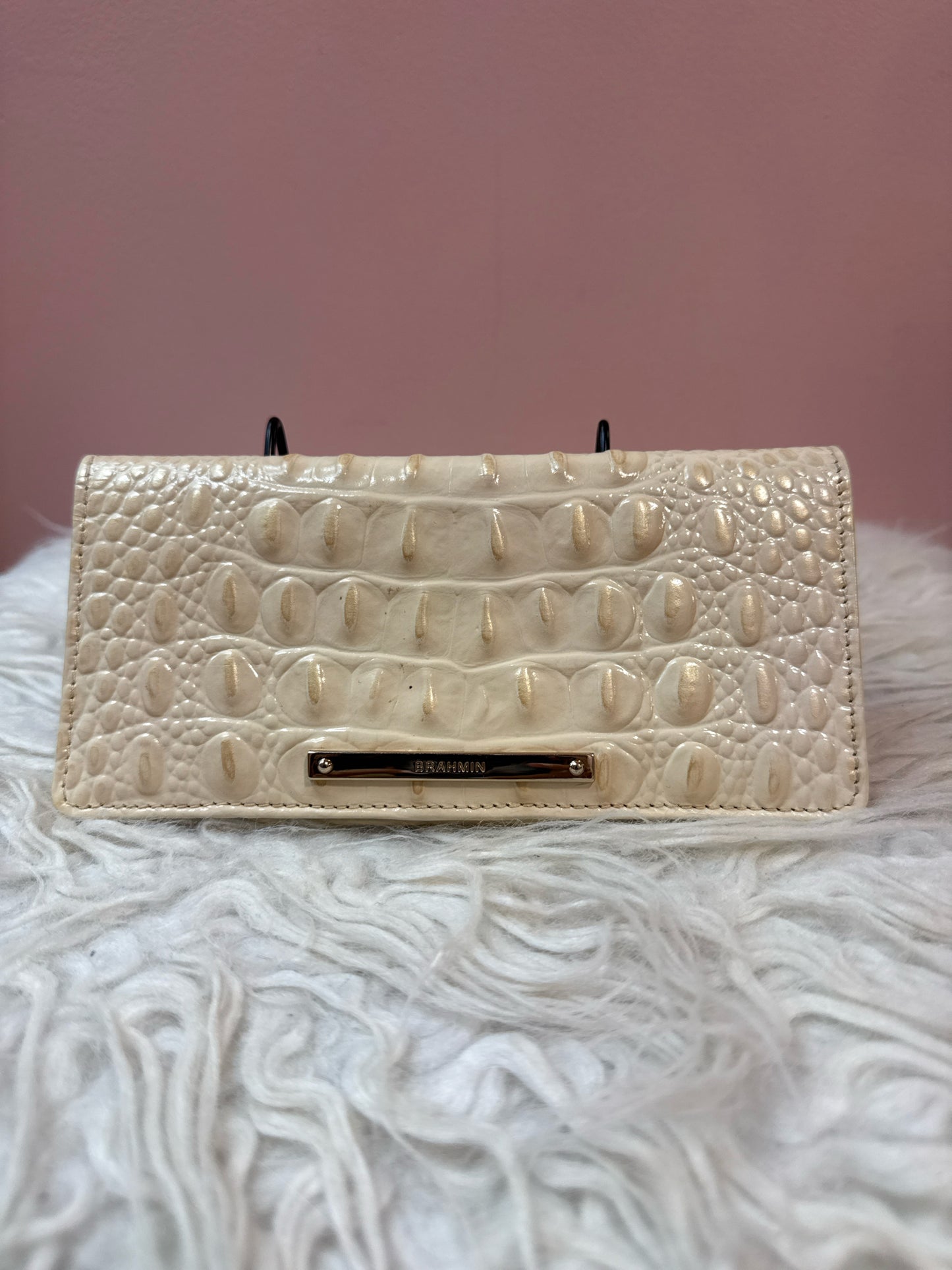 Brahmin Andy Wallet in Beige Croc-Embossed Leather