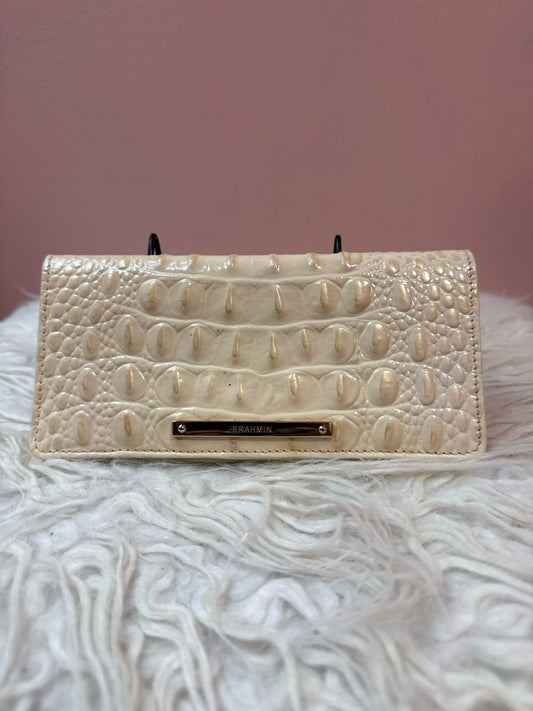 Brahmin Andy Wallet in Beige Croc-Embossed Leather