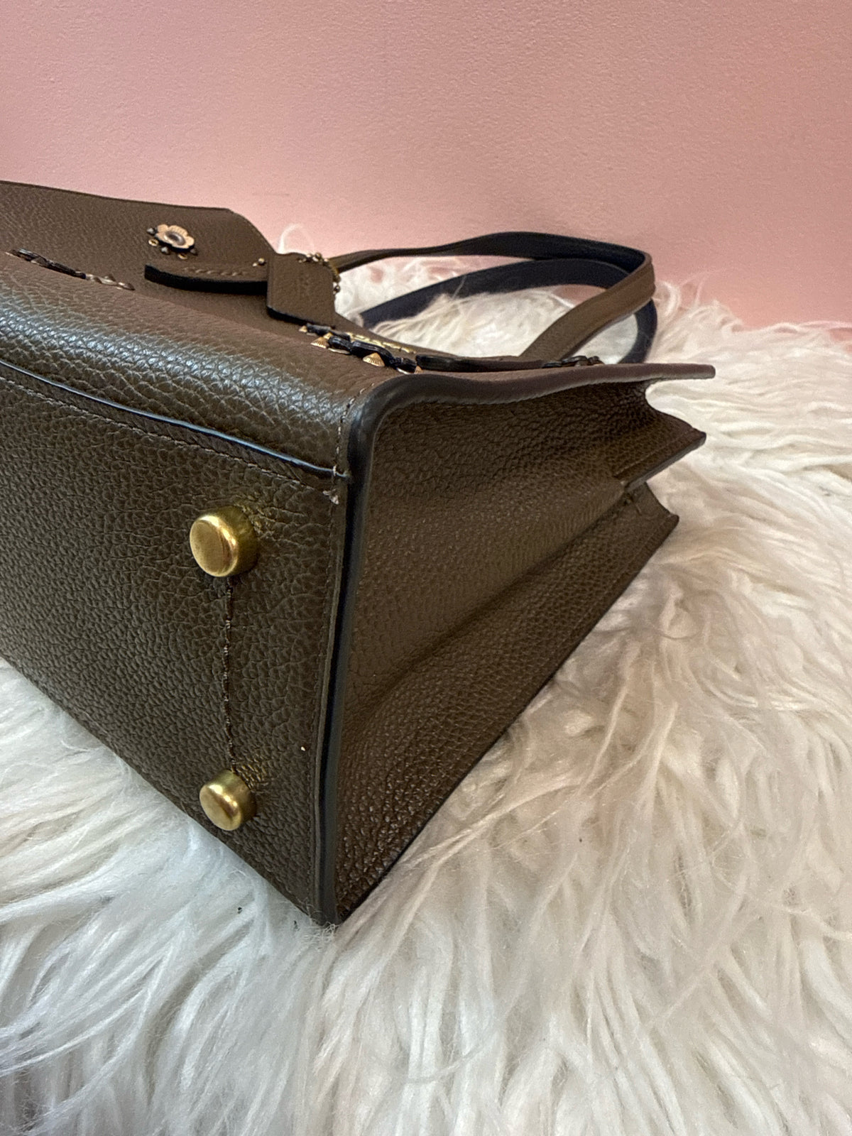 Coach Charlie Carryall 28 with rivets n Pebbled Olive Leather