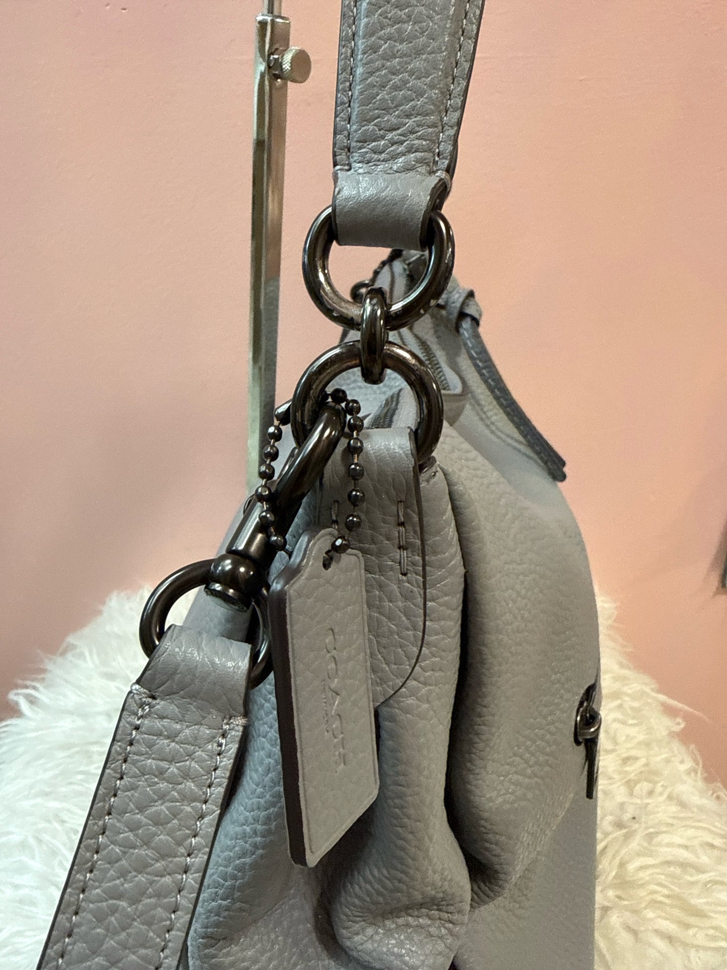Coach Pebbled Leather Shay Shoulder Bag in Light Gray
