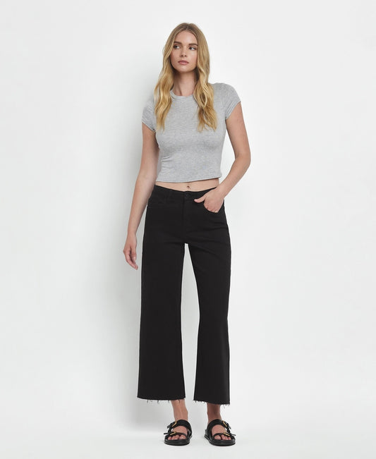 High rise crop wide leg black denim jeans
