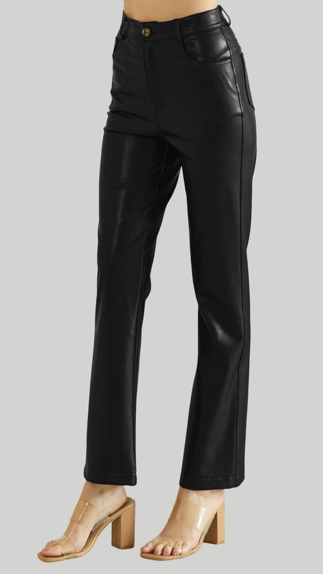 So Edgy Faux Leather Straight-Leg High-Rise Pants in Burgundy Black Chocolate