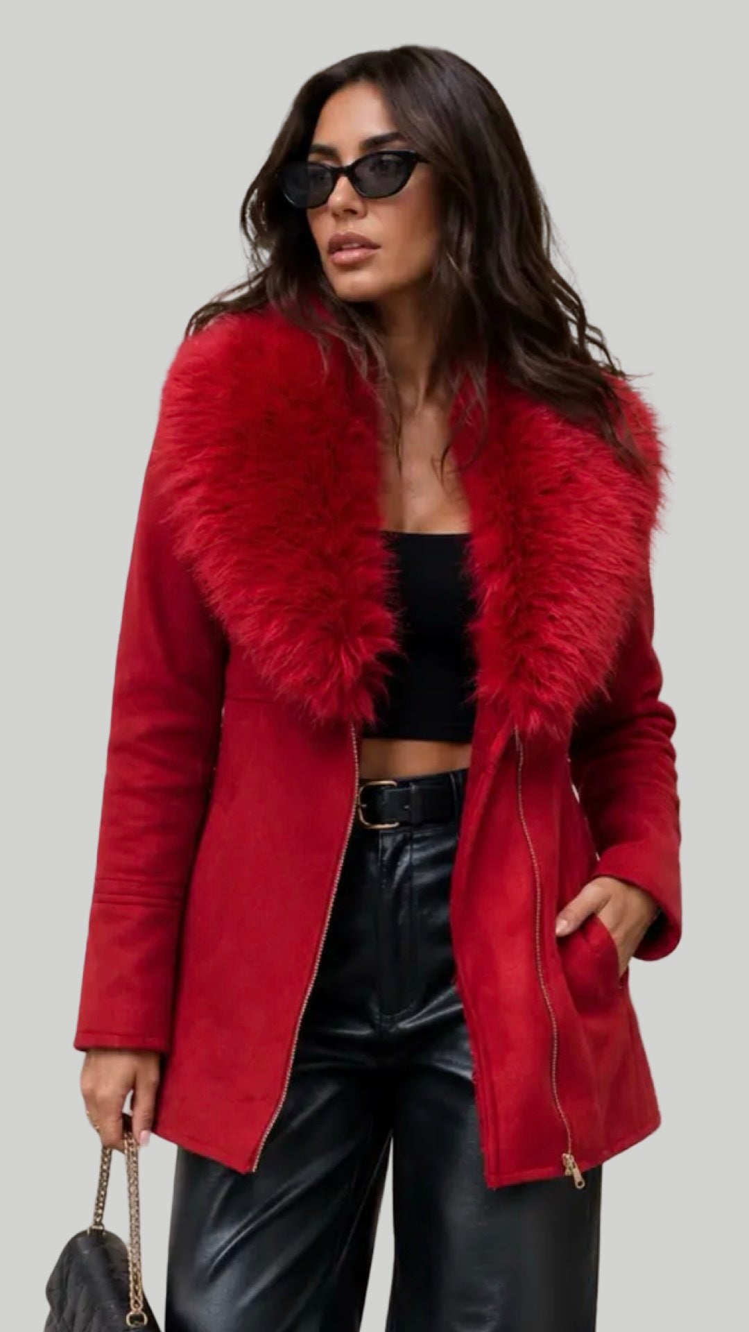 Luxe Faux Fur-Collar Tailored Coat