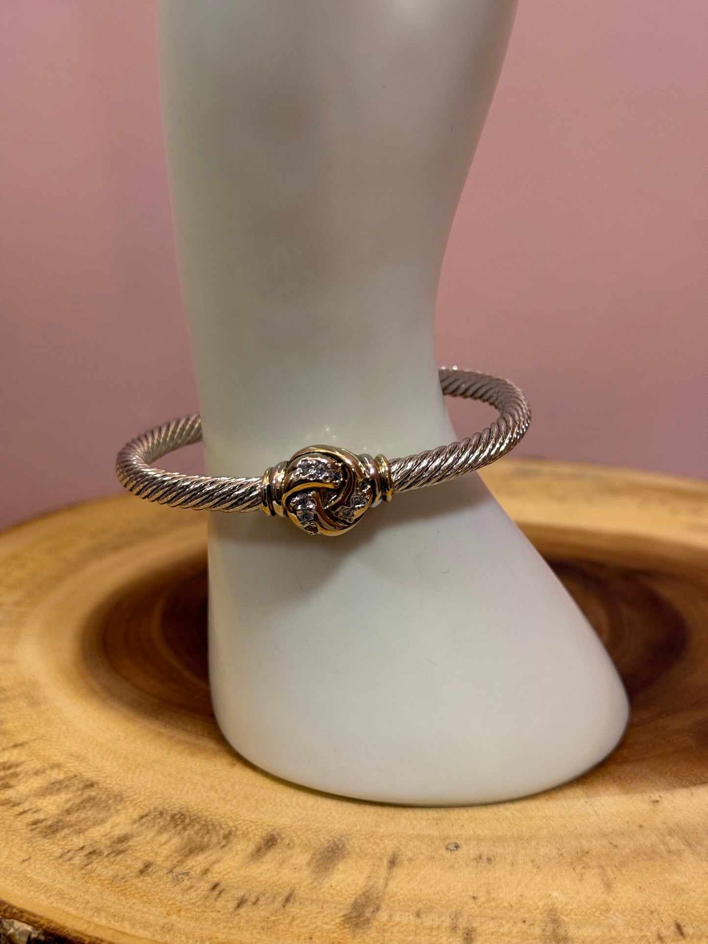 John Medeiros Pave Center Love Knot Wire Cuff Bracelet Pre-Loved