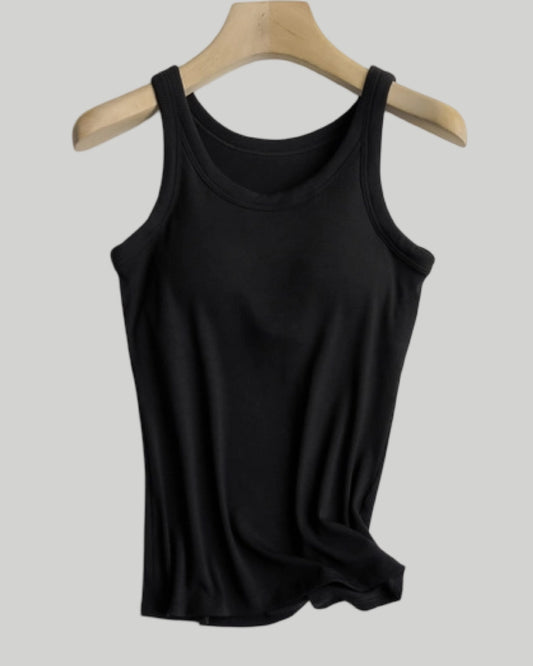 Basic Rib Soft Tank Top W Built in Bra available in Black, White, Tan