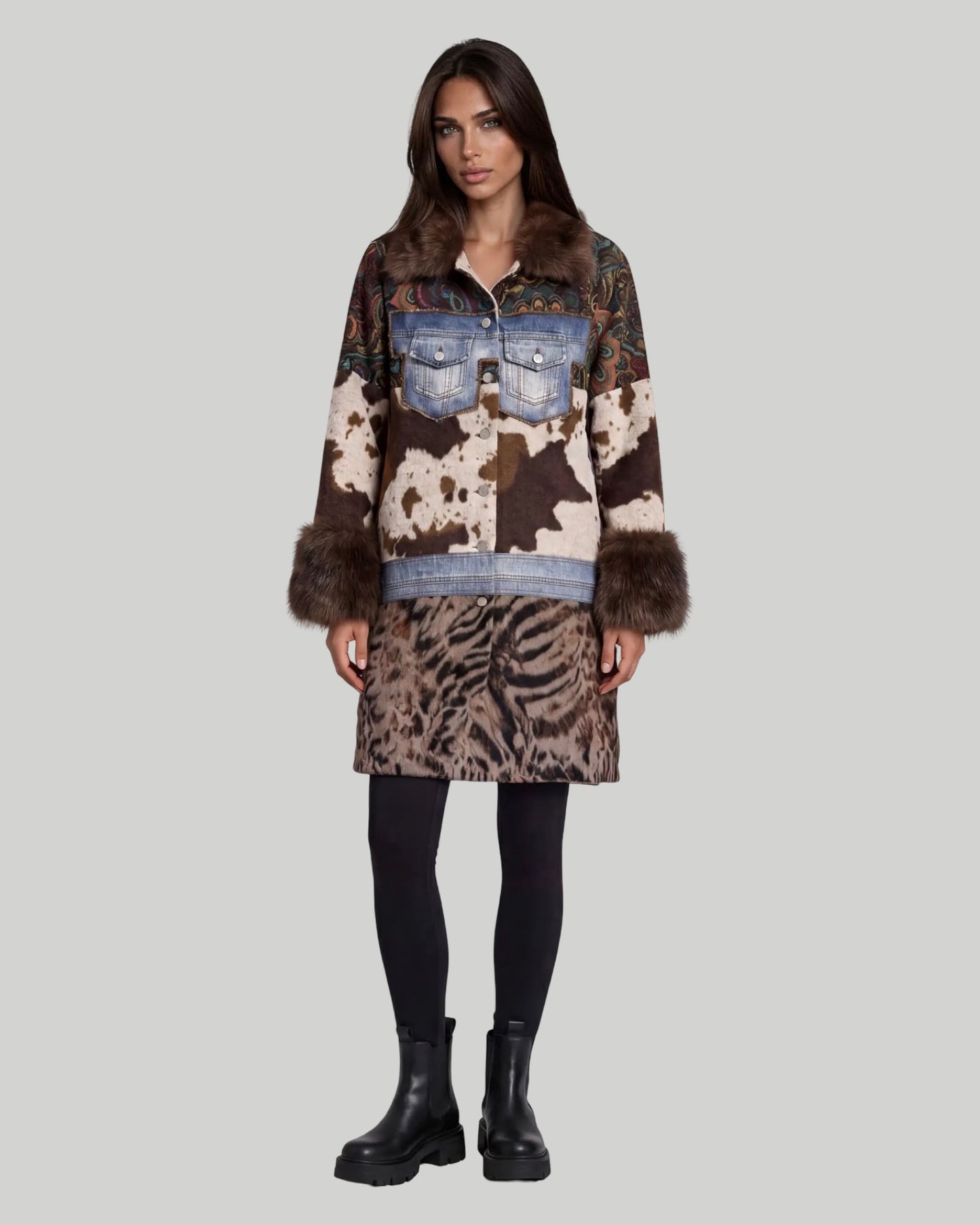 Mixed Media Faux Fur Statement Coat