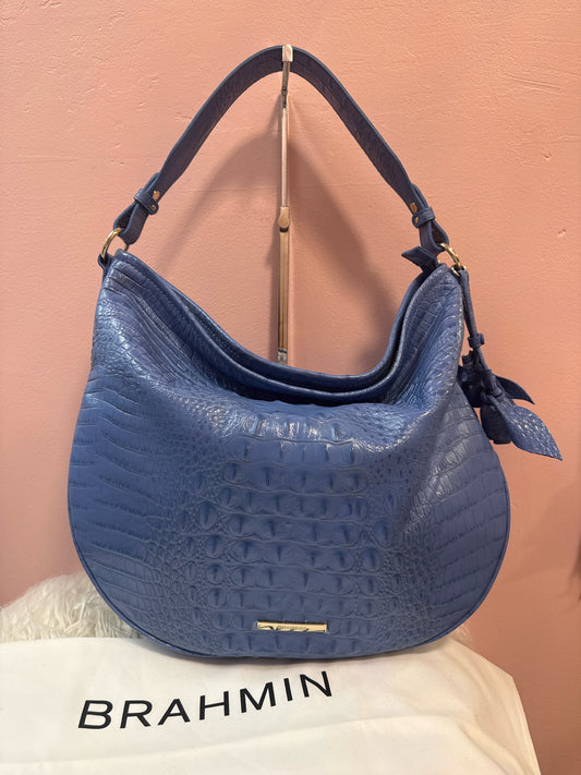 Brahmin Kathleen Rose Blue Croc Embossed Shoulder Bag