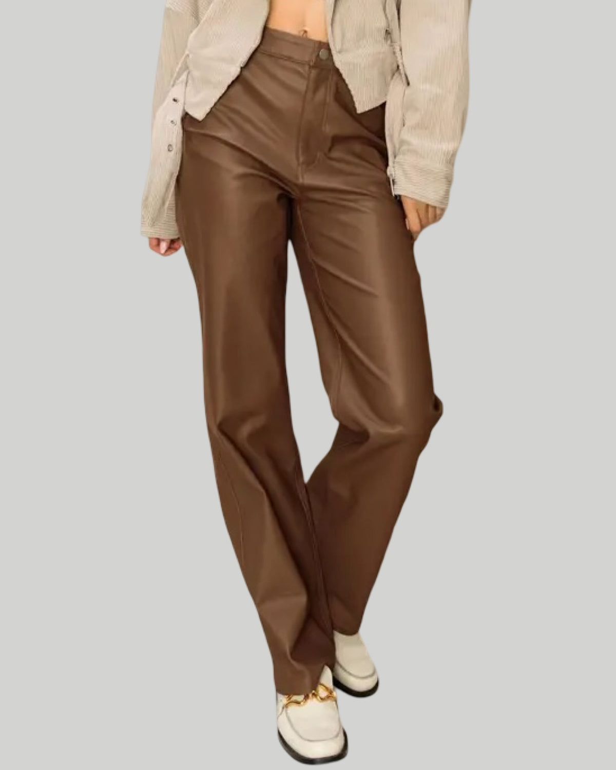 Flirt Alert PU Brown Straight Leg Pants
