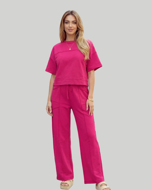 Pullover Short Sleeve Top with Matching Elastic Drawstring Pants