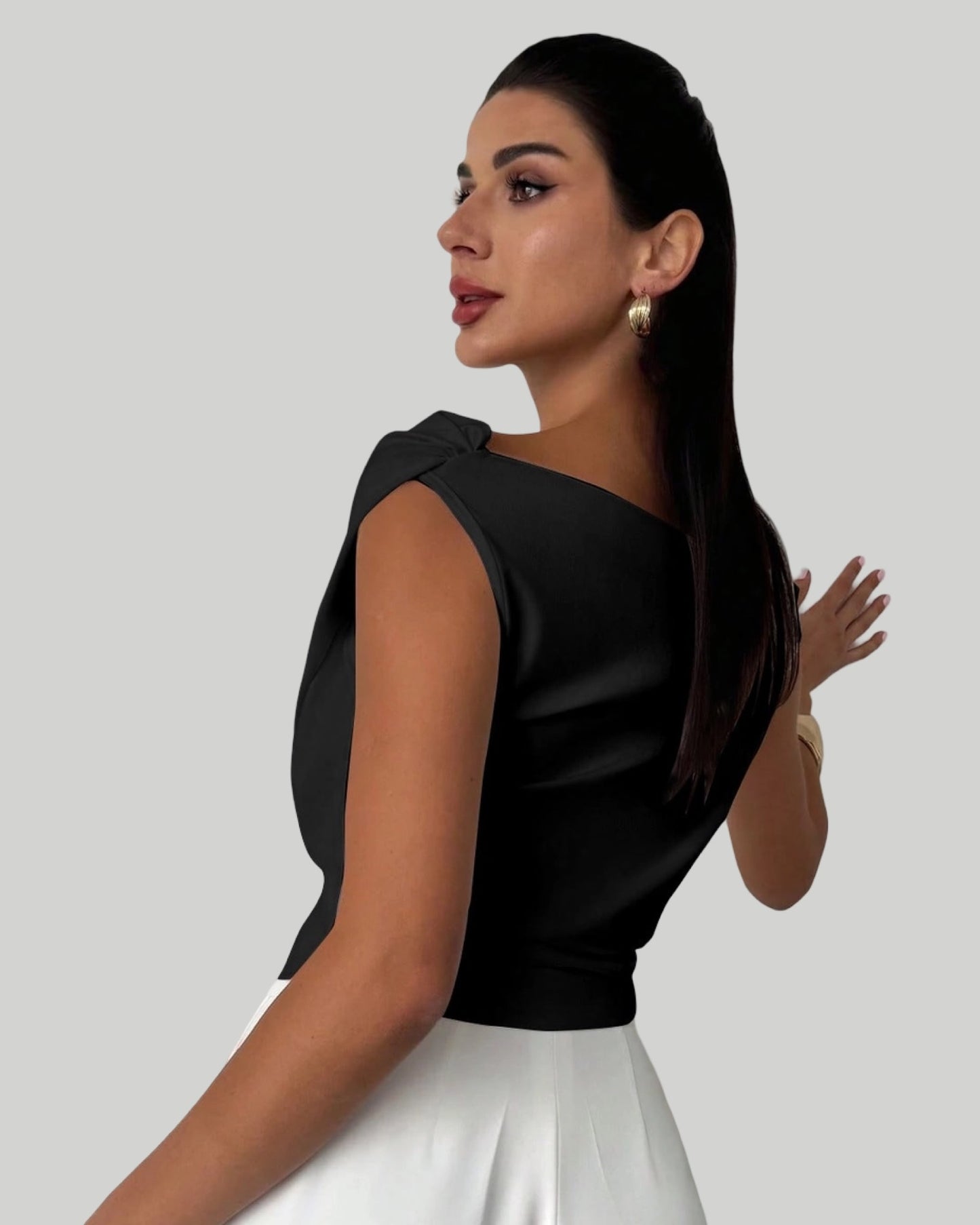 Minimalist Draped Asymmetric Short Top For Women
