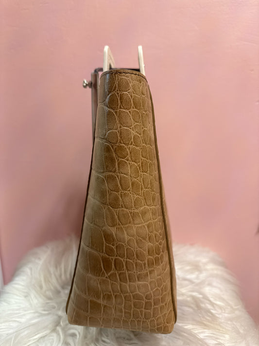 STAUD EMBOSSED LEATHER TOP HANDLE BAG