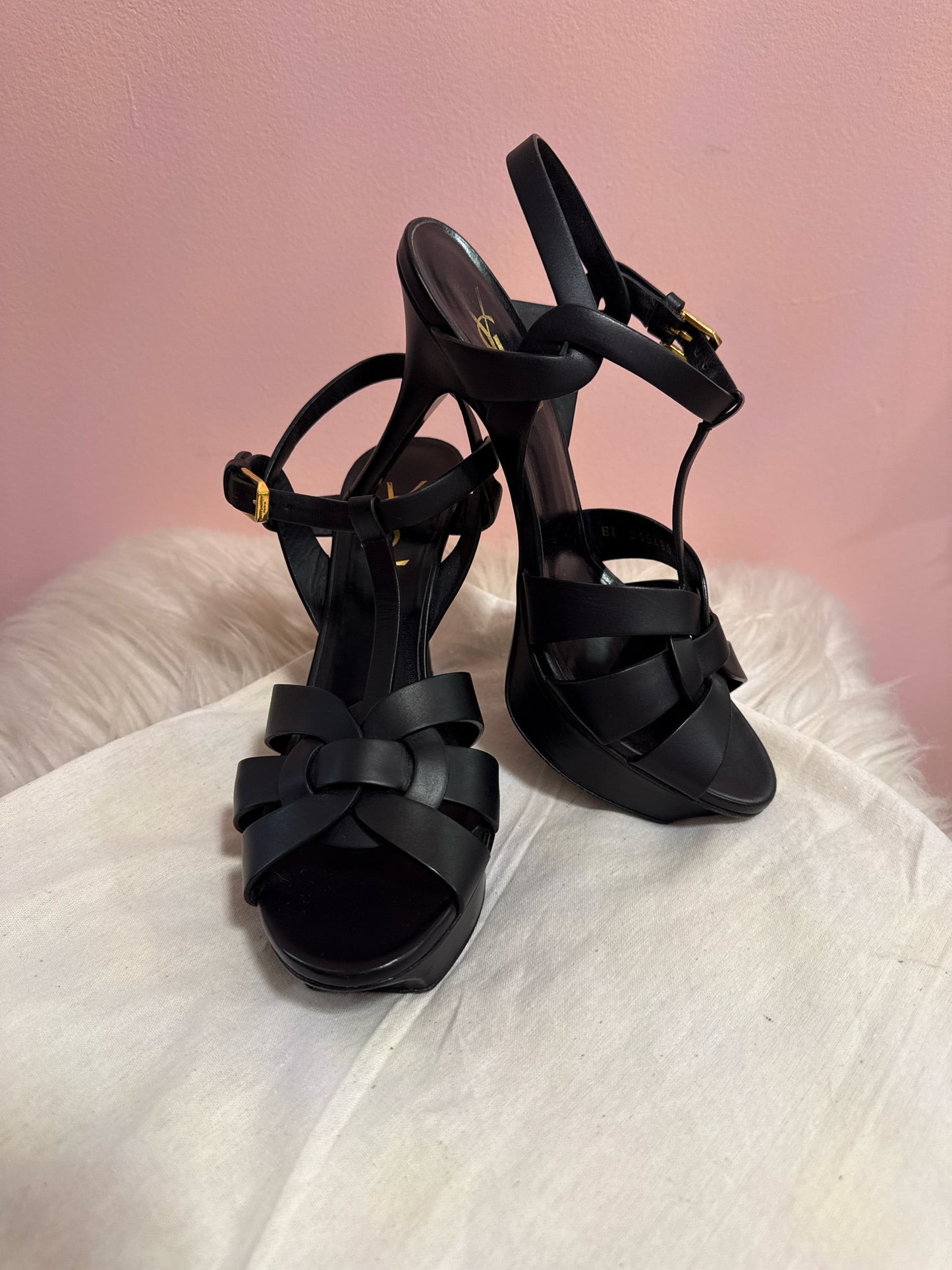 Saint Laurent Tribute Leather Platform Black Sandal 2021