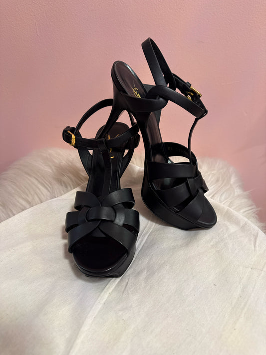 Saint Laurent Tribute Leather Platform Black Sandal 2021