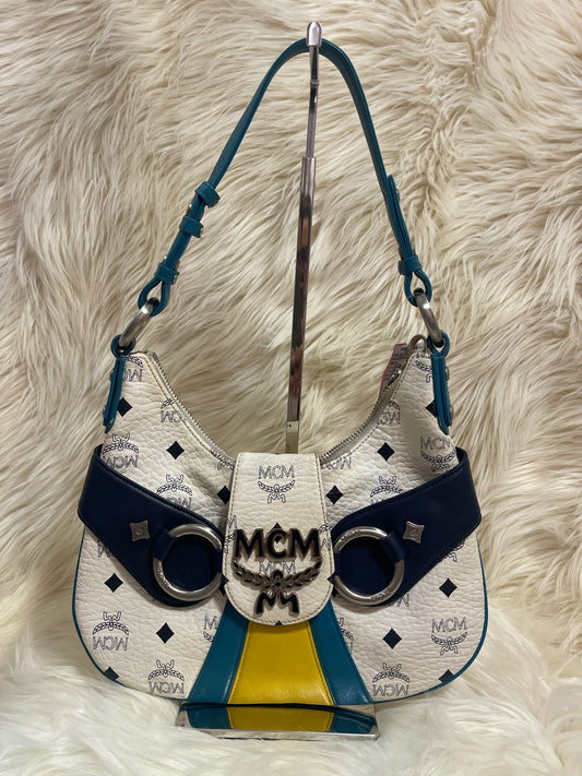 MCM VISTEOS POCHETTE SHOULDER BAG WHITE/BLUE/YELLOW/TEAL