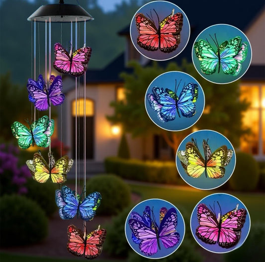 BUTTERFLY SOLAR WIND CHIME MULTI COLOR