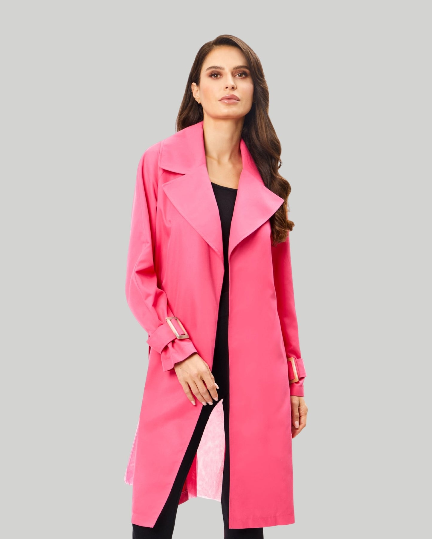 Pink belted lightweight coat