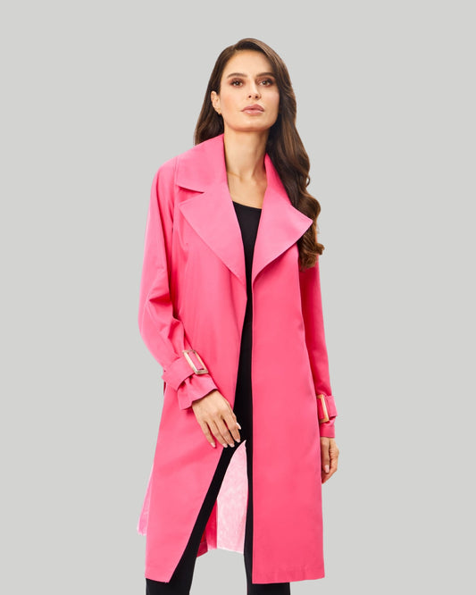 Pink belted lightweight coat