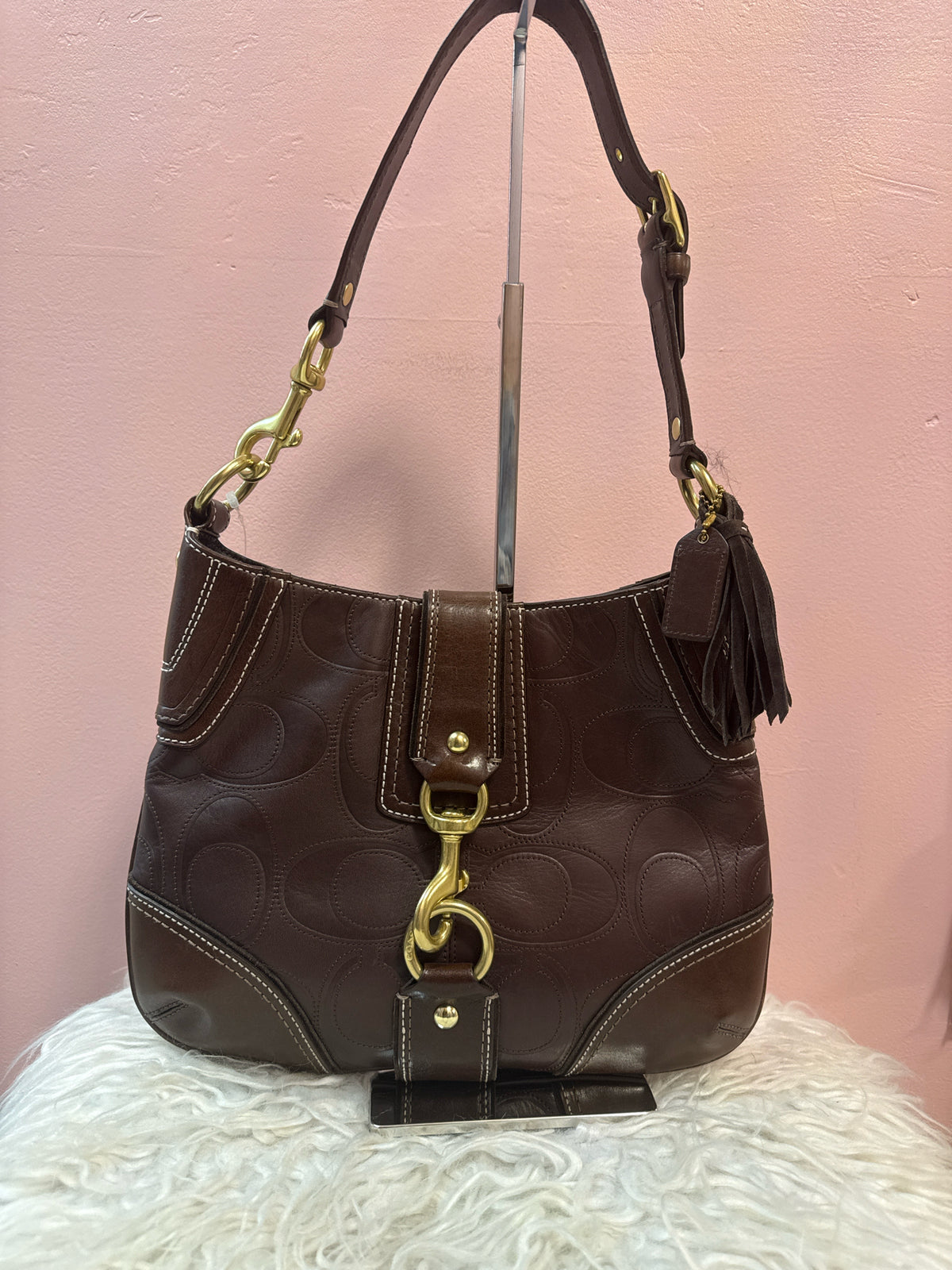 Coach Hamptons Hobo Bag in Dark Brown Signature "C"  Leather