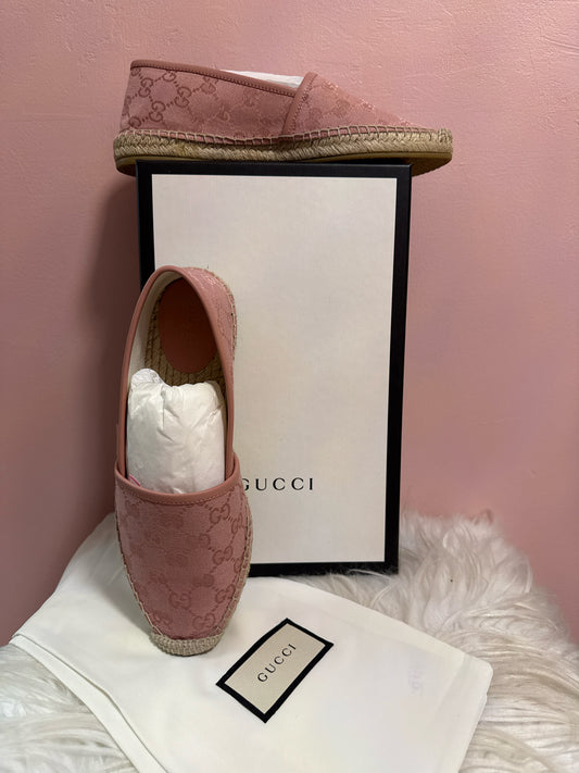 GUCCI PINK ESPADRILLES WITH BOX AND DUST