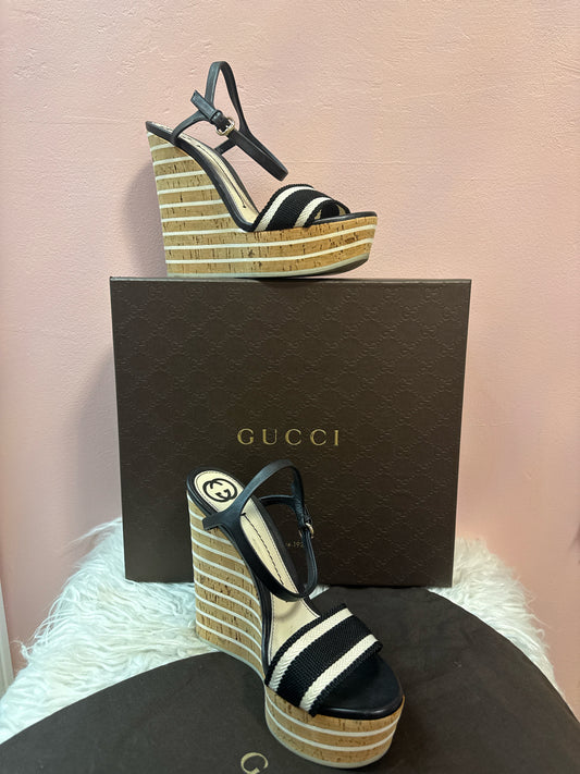 Gucci Nastro Elba Cork Wedge Sandal